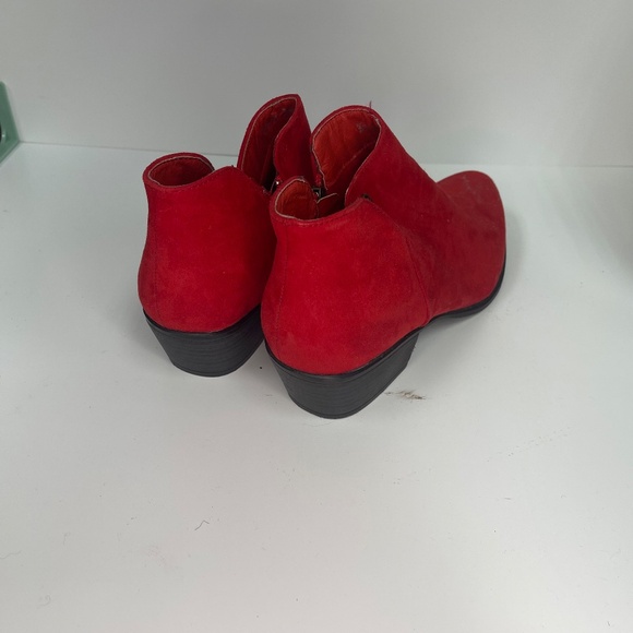 Daisy Fuentes Red Suede Low Heel Ankle Booties for Women | Chic Slip-On Style - Picture 2 of 7